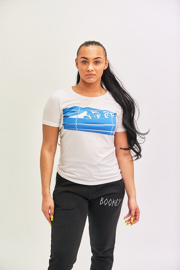 Blue Logo Bookey Classic T-Shirt - White Womens Fit - Bookey Clothing - Streetwear