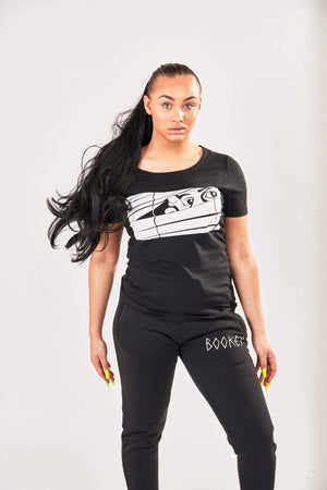 White Logo Bookey Classic T-Shirt - Black Womens Fit - Bookey Clothing - Streetwear